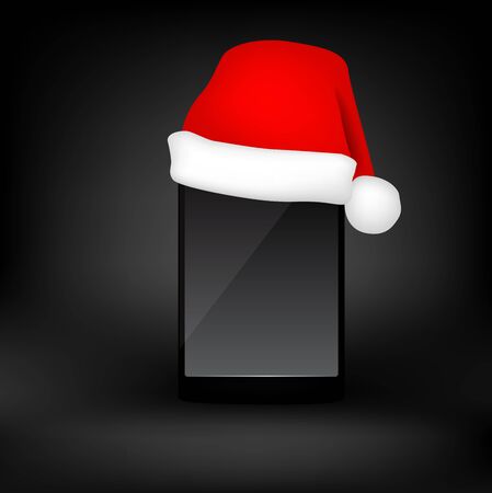 Mobile phone with red christmas hat.のイラスト素材