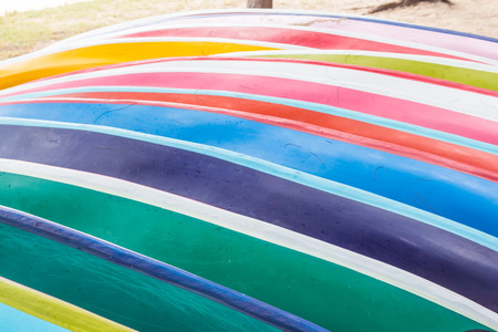 Boats with turnovers on beach in the island.の写真素材