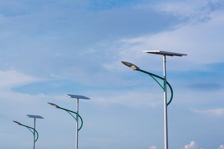 Power poles that run on solar energy. Solar energy and sky.の写真素材
