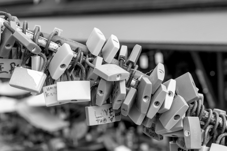 Black and white of lock in travel at Thailand.