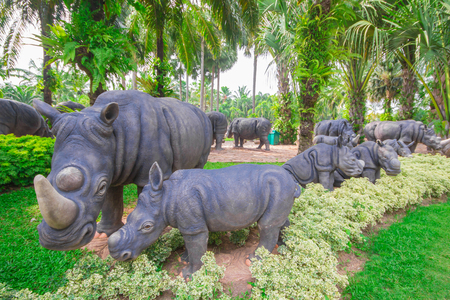 Pattaya, THAILAND, April 2017 : Statue rhinoceros at Nong Nooch Garden Pattaya.のeditorial素材