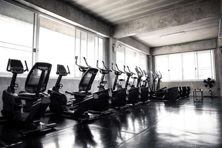 Cardio machine in gym with modern fitness equipment for fitness events and more. Modern of gym...