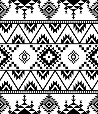 Seamless pattern with tribal aztec ornament in black and white