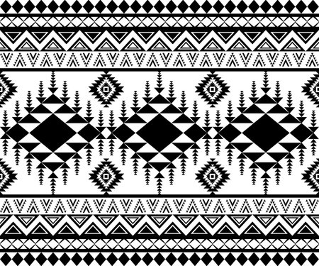 Seamless pattern with tribal motifs in black and white colorsのイラスト素材