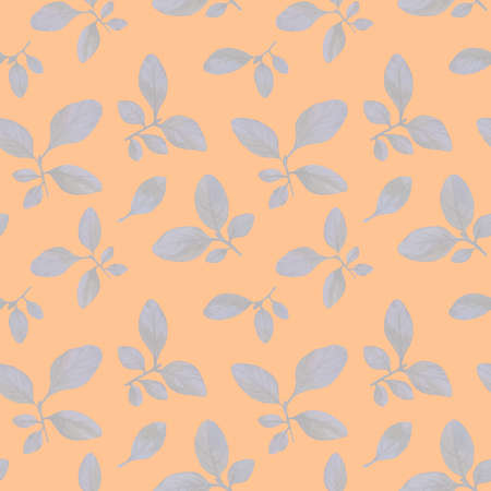 Seamless watercolor botanical pattern on a ginger background. Watercolor handdrawn background with leaves and branches. Spring or summer design for wallpaper, print, textile or greeting cards.の写真素材