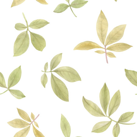 Set of watercolor green leaves. Leaves on a branch for design, cards, wallpaper, printの写真素材