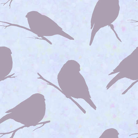 Bullfinches seamless pattern. Watercolor winter birds. Symbol of winter, new year, christmas. Watercolor illustration of a bullfinch, for design, wrapping paper.の写真素材