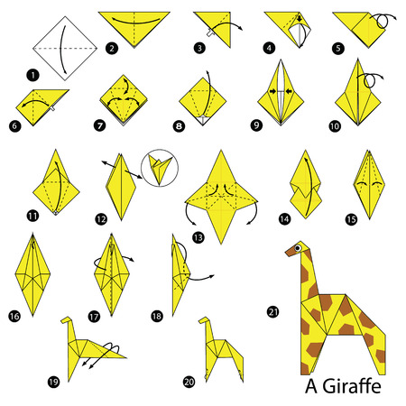 step by step instructions how to make origami A Giraffe.のイラスト素材