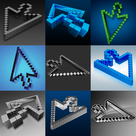 Nine images with the cursor arrows on different backgroundsの写真素材