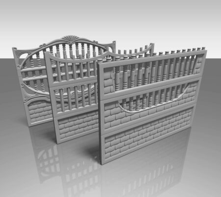 Illustration of a concrete fence on white background, product image to be included in the catalogの写真素材