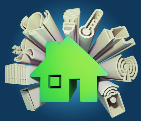 3d render illustration of icons symbolizing the smart homeの写真素材
