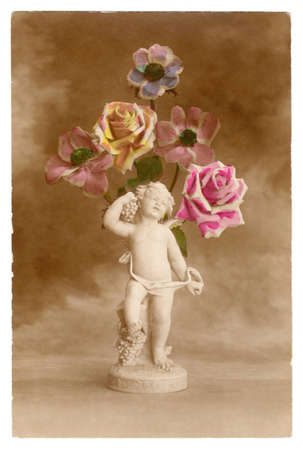 Hand painted vintage postcard の写真素材