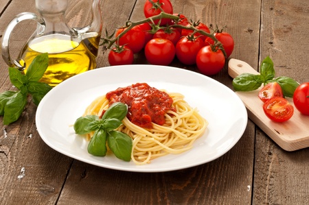 spaghetti with tomato sauceの写真素材