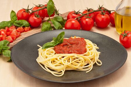 spaghetti with tomato sauceの写真素材