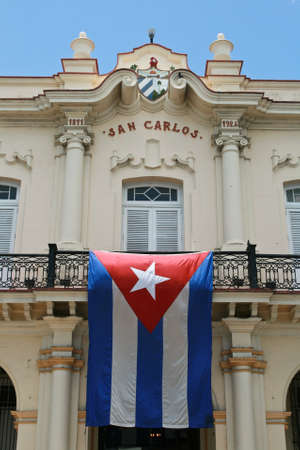 Cuban flag in Key West, Florida, USA  Historical building のeditorial素材