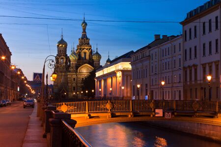  Iconic, colorful and beautiful church of the Savior on blood at night, St Petersburg, Russiaのeditorial素材