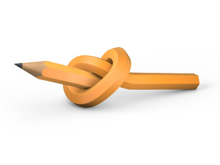 Pencil tied in a knot on a white backgroundの写真素材