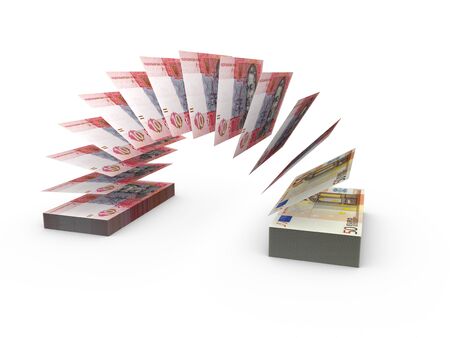 Flying banknotes isolated on whiteの写真素材