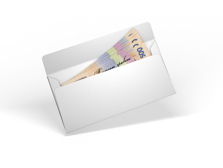 White envelope with moneyの写真素材