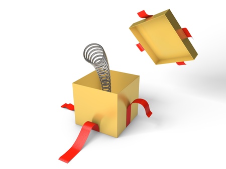 Surprise. Open golden gift box with the spring inside.の写真素材