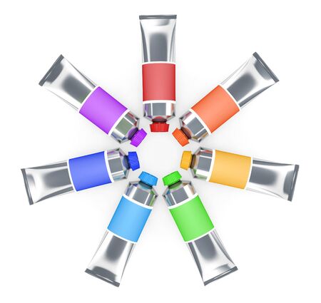 Colofful tubes of a paint isolated on whiteの写真素材