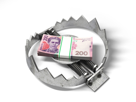 Stack of money in the bear metal trap. 3D concept.の写真素材