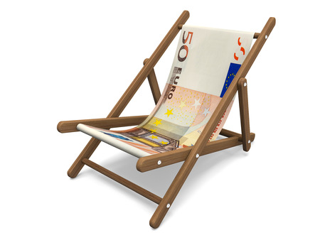 Deckchair with the euro banknote. Concept 3D illustration.の写真素材