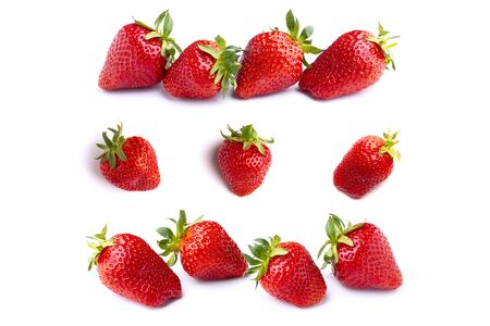 Juicy and beautiful strawberries on isolated white background.の写真素材