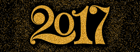 Happy new year 2017. Year 2017 vector design element with golden glitter texture. Christmas vector illustration for your web design and print, banner template, Facebook cover.のイラスト素材