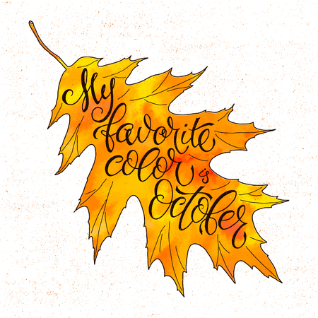 Autumn vector background with autumn leaves falling. Seasonal inspiration quote lettering. Calligraphy graphic design element. Leaves falling Autumn is calling. Autumn watercolor background.のイラスト素材