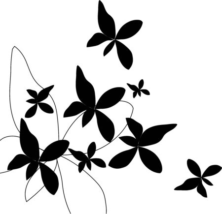 Black Flower and Butterfly on White backgroundのイラスト素材
