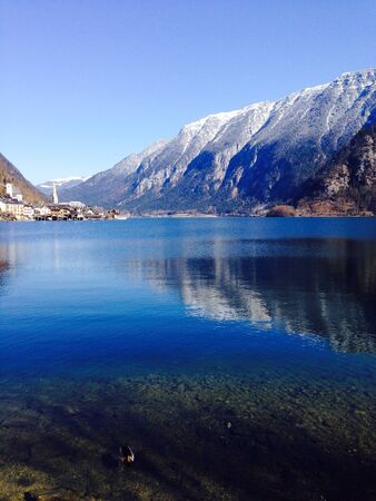 Lake and snow mountains in Hallstattの素材