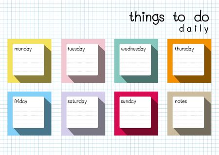 Things to do daily long shadow on white graph paper sheetのイラスト素材
