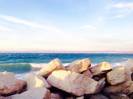 The sea and stone barriers in sloveniaの素材
