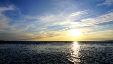 Sunset time sea landscape near Piran in Sloveniaの写真素材