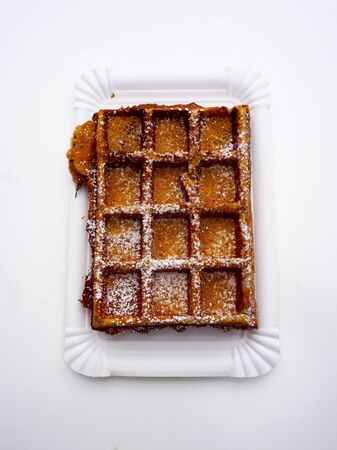 baked waffle with sugar top viewの写真素材