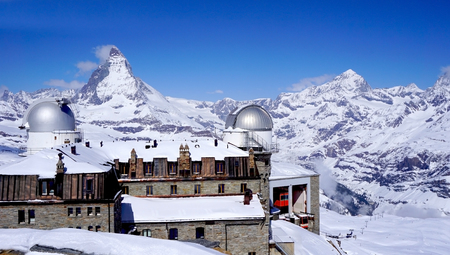 Gornergrat train station with Matterhorn peak in the background Zermatt Switzerlandのeditorial素材