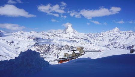 Gornergrat train station with Matterhorn peak landscape Zermatt Switzerlandのeditorial素材