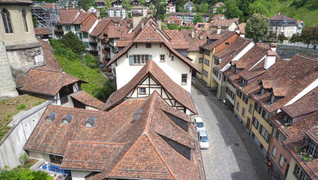 Scenery of historical old town city on bridge in Bern Switzerlandの写真素材