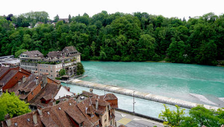 old town city and river on bridge in Bern Switzerland