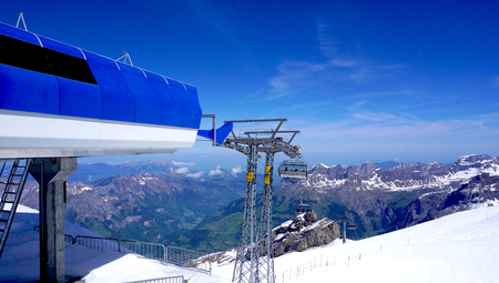 station of cable car snow mountains Titlis Engelberg Switzerlandの写真素材
