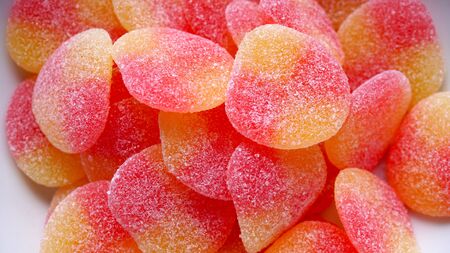 jelly with sugar close up on white backgroundの写真素材