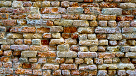 ancient decay brick wall textures horizontal in Venice, Italyの写真素材