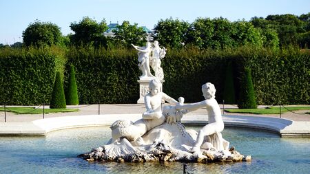Sculpture in the pond of Belvedere Palace in Vienna, Austriaのeditorial素材