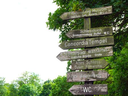 wood sign in the park Austriaの写真素材