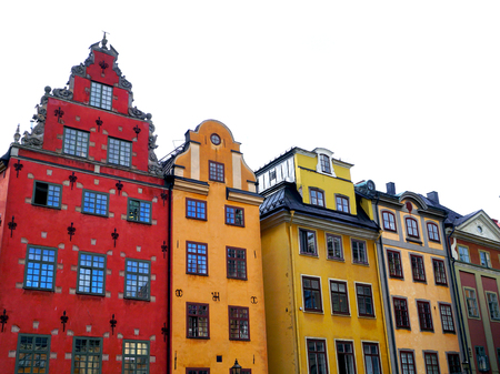 colorful houses in Stockholm old town city, Swedenの写真素材