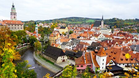 Cesky Krumlov oldtown city and river view in Autumnのeditorial素材