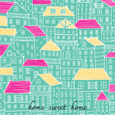 Home sweet Home doodle illustration sketch style pastel colorのイラスト素材