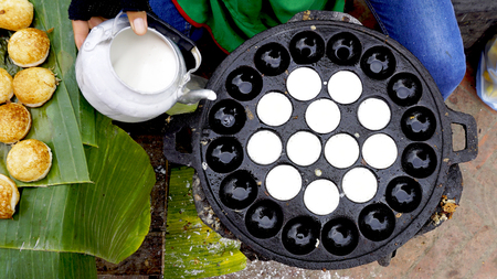 Process of cooking Sweet and Savory Grilled Coconut-Rice Hotcakes, Coconut Rice Cake on banana...