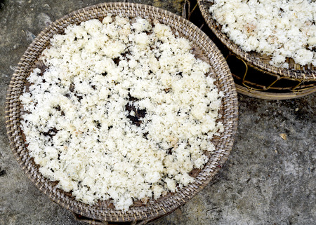 Dry Sticky Rice in the basket traditional in Luang Prabang, Laosの写真素材